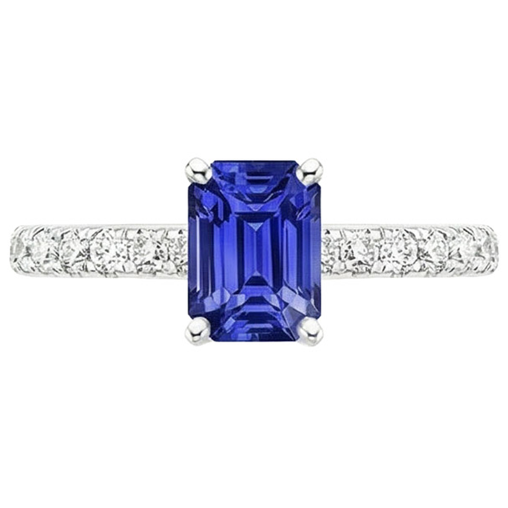 Solitaire Accents Ring Sri Lankan Sapphire & Natural Earth Mined Diamond 4.25 Carats