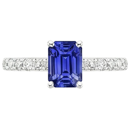 Solitaire Accents Ring Sri Lankan Sapphire & Natural Earth Mined Diamond 4.25 Carats
