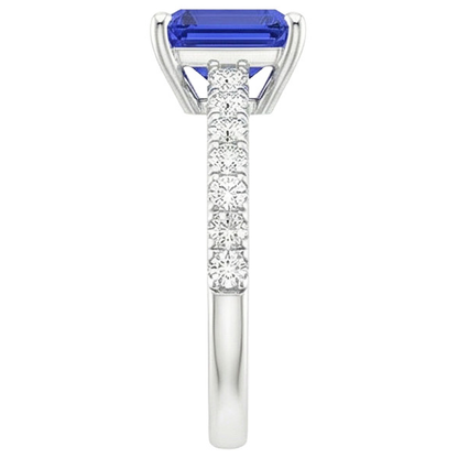 Solitaire Accents Ring Sri Lankan Sapphire & Natural Earth Mined Diamond 4.25 Carats