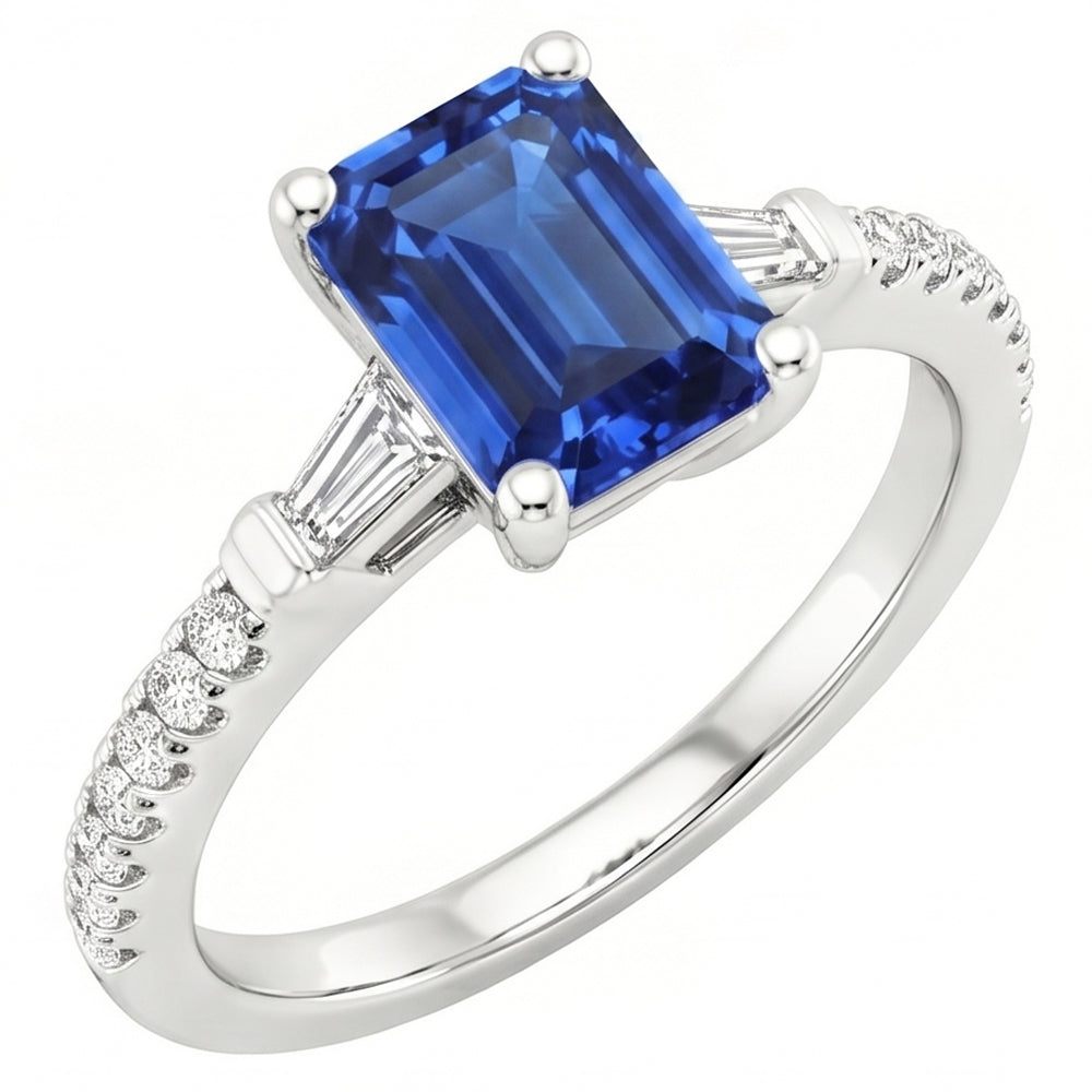 Solitaire Accents Ring Sri Lankan Sapphire & Natural Earth Mined Diamond 4 Carats