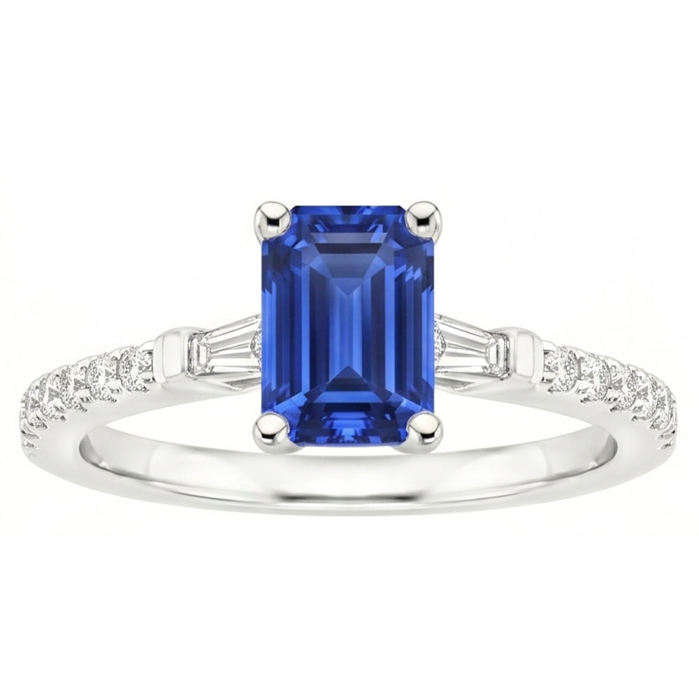 Solitaire Accents Ring Sri Lankan Sapphire & Natural Earth Mined Diamond 4 Carats