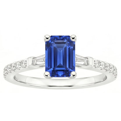 Solitaire Accents Ring Sri Lankan Sapphire & Natural Earth Mined Diamond 4 Carats