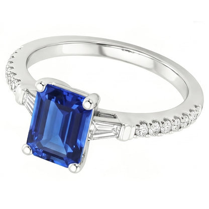 Solitaire Accents Ring Sri Lankan Sapphire & Natural Earth Mined Diamond 4 Carats
