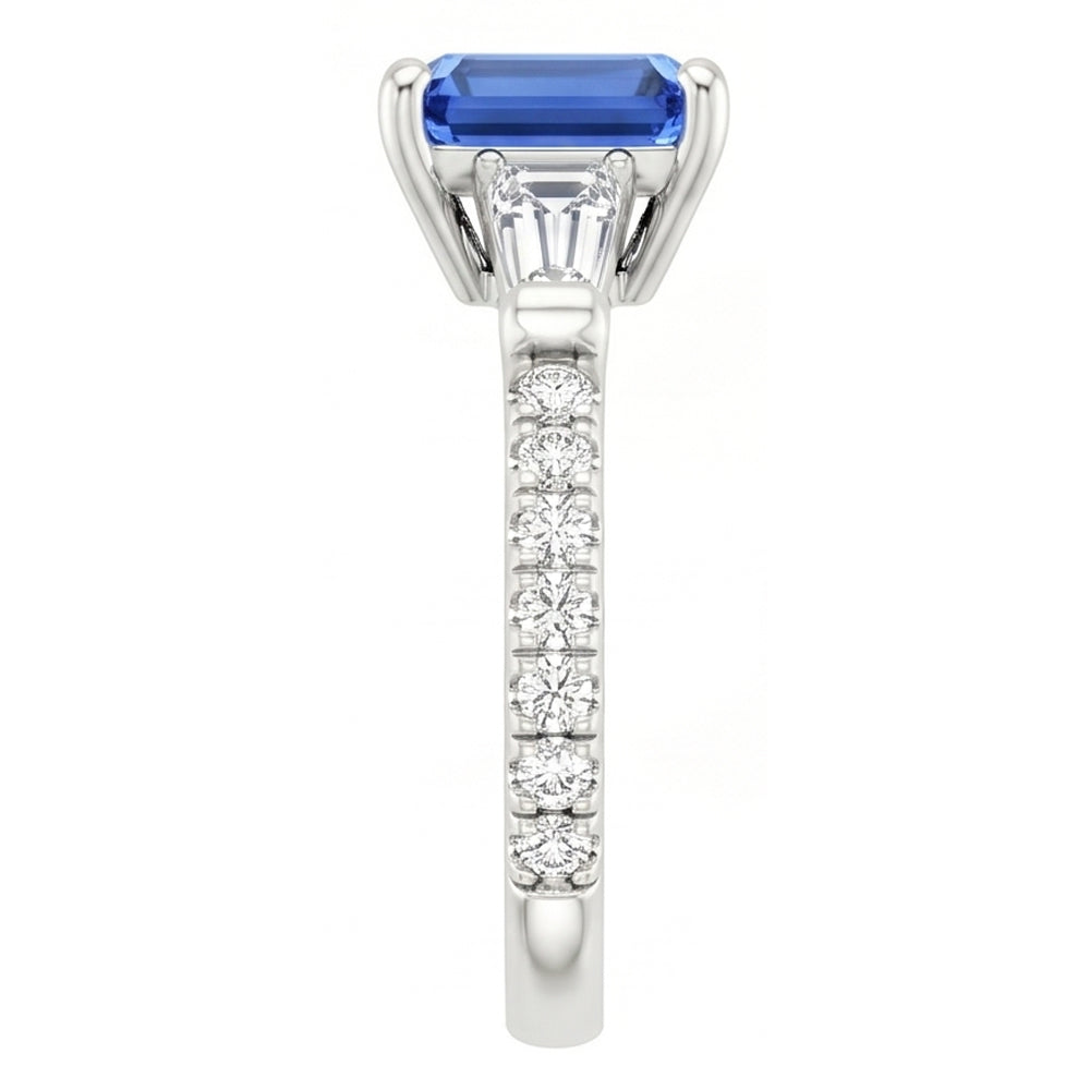 Solitaire Accents Ring Sri Lankan Sapphire & Natural Earth Mined Diamond 4 Carats