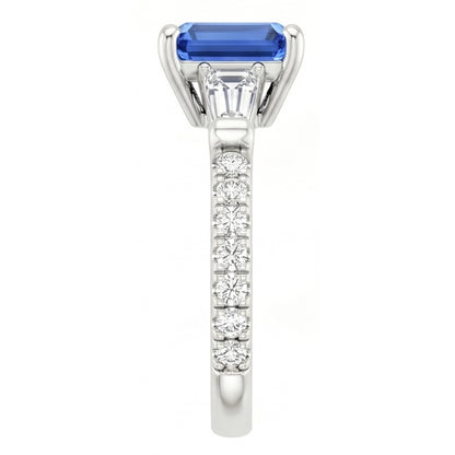 Solitaire Accents Ring Sri Lankan Sapphire & Natural Earth Mined Diamond 4 Carats