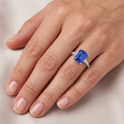 Solitaire Accents Ring Sri Lankan Sapphire & Natural Earth Mined Diamond 4 Carats