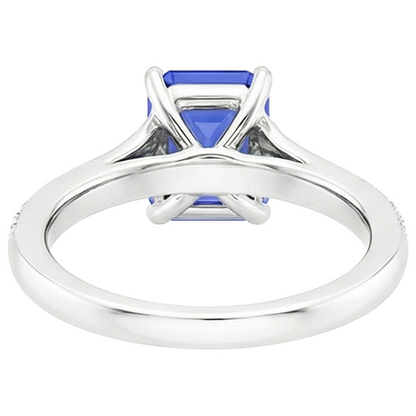 Solitaire Accents Ring White Gold Blue Sapphire & Natural Earth Mined Diamond 4 Carats