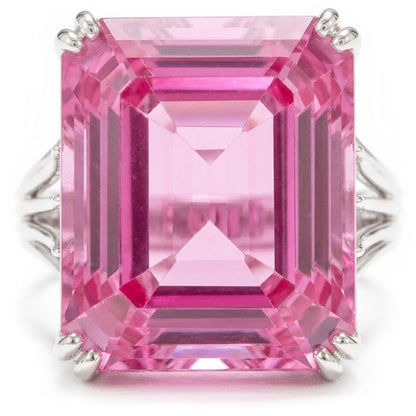 Solitaire Asscher Cut 18 CT Pink Kunzite Wedding Ring White Gold
