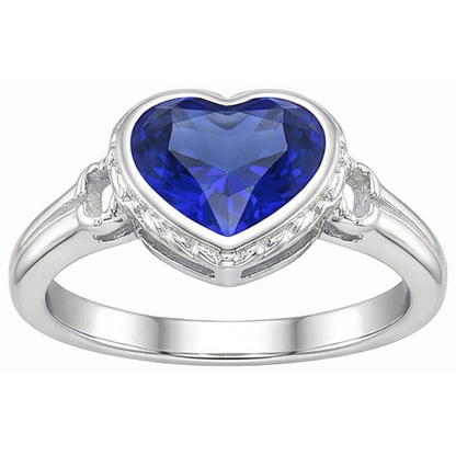 Solitaire Bezel Set Heart Natural Blue Sapphire Ring 2 Carats