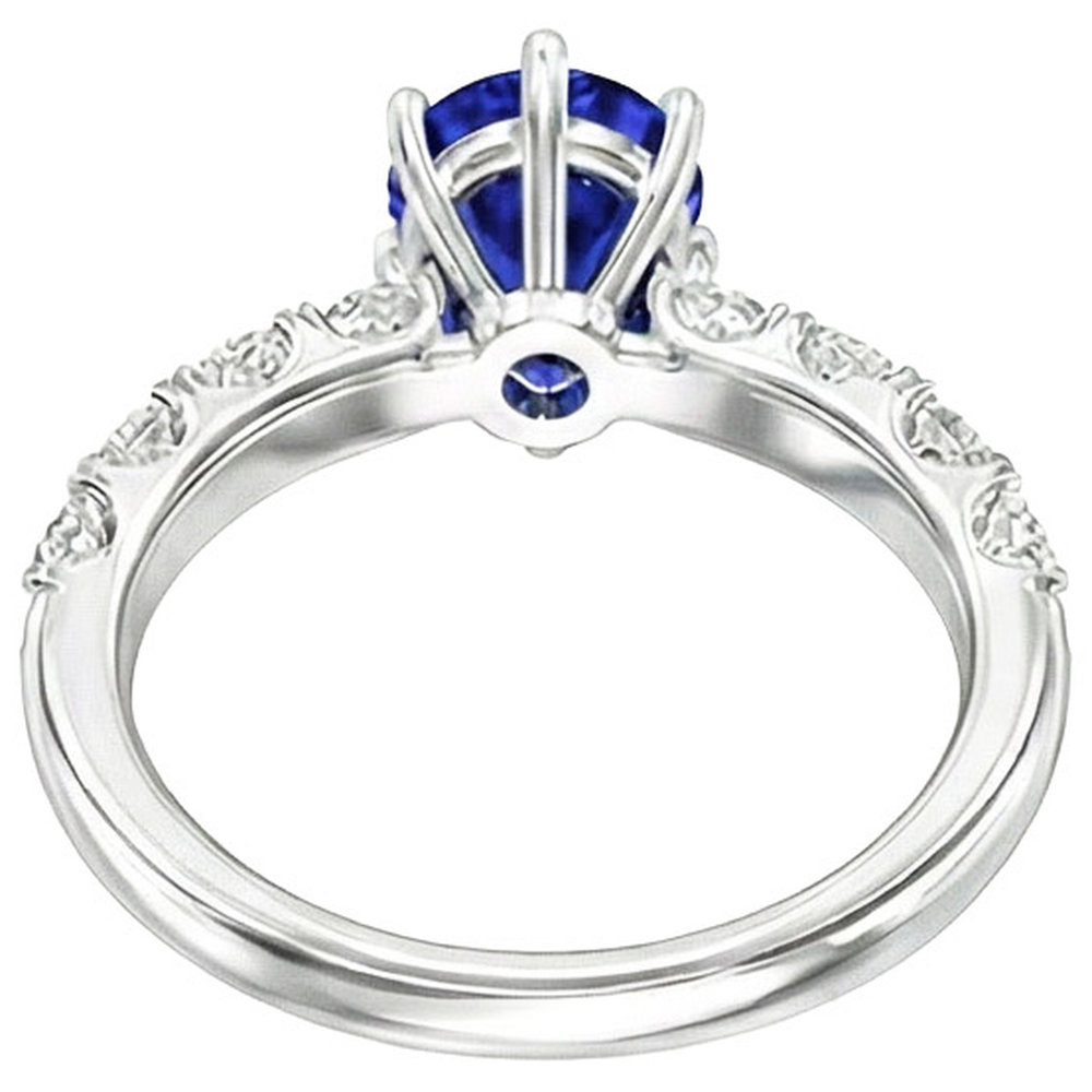 Solitaire Blue Sapphire Engagement Ring With Natural Earth Mined Diamond Accents 4 Carats