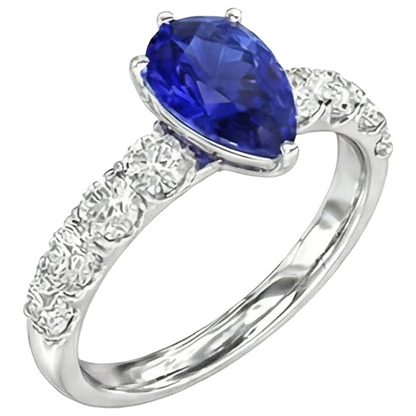 Solitaire Blue Sapphire Engagement Ring With Natural Earth Mined Diamond Accents 4 Carats