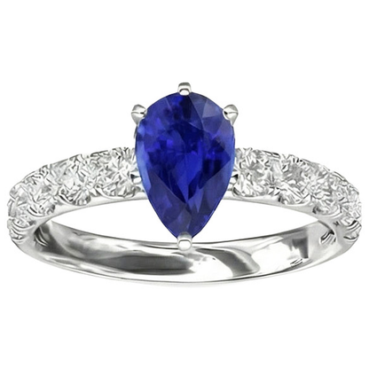 Solitaire Blue Sapphire Engagement Ring With Natural Earth Mined Diamond Accents 4 Carats
