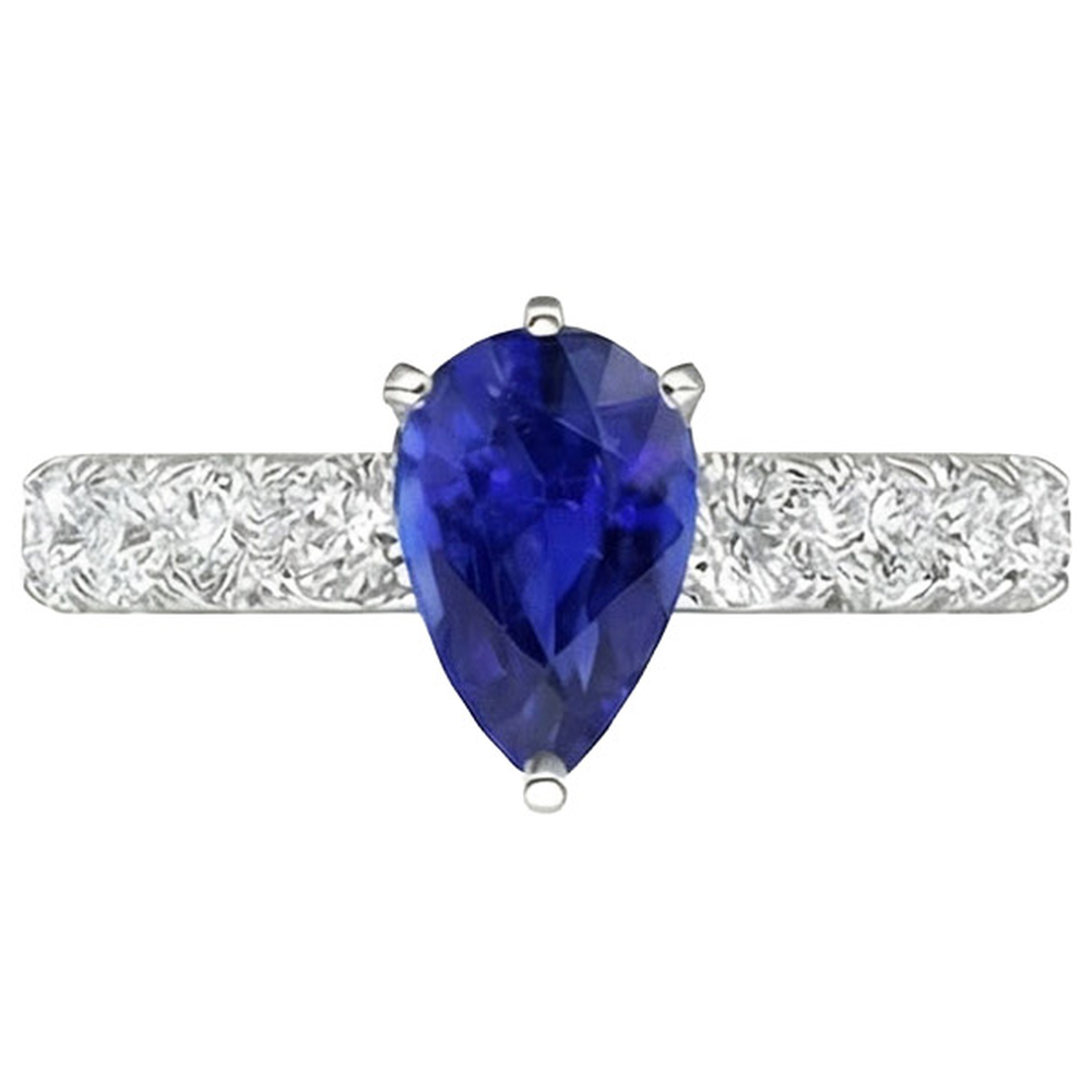 Solitaire Blue Sapphire Engagement Ring With Natural Earth Mined Diamond Accents 4 Carats