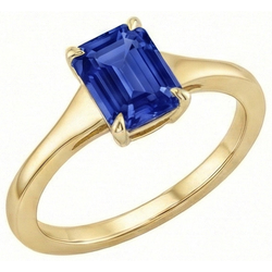 Natural Real ( Not Lab Grown )  Solitaire Blue Sapphire Ring Emerald Cut 3 Carats Yellow Gold 14K