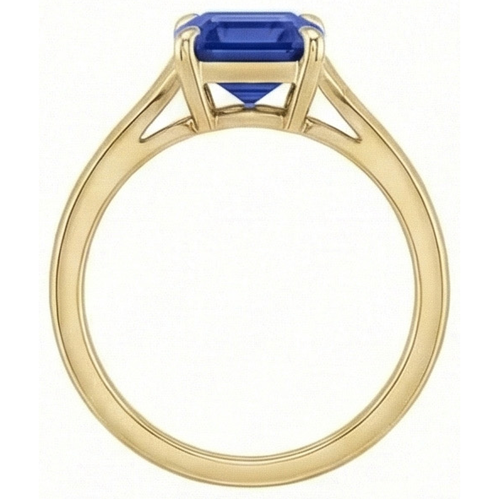 Natural Real ( Not Lab Grown )  Solitaire Blue Sapphire Ring Emerald Cut 3 Carats Yellow Gold 14K