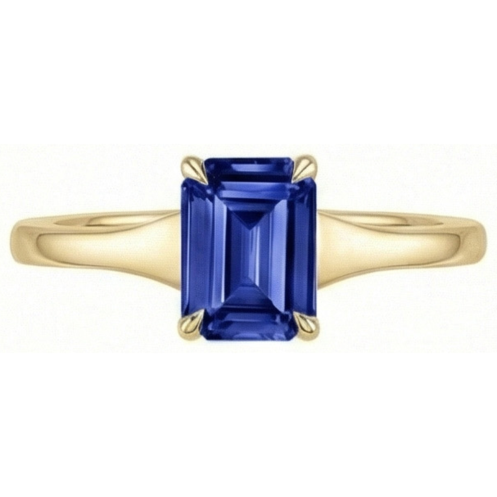 Natural Real ( Not Lab Grown )  Solitaire Blue Sapphire Ring Emerald Cut 3 Carats Yellow Gold 14K