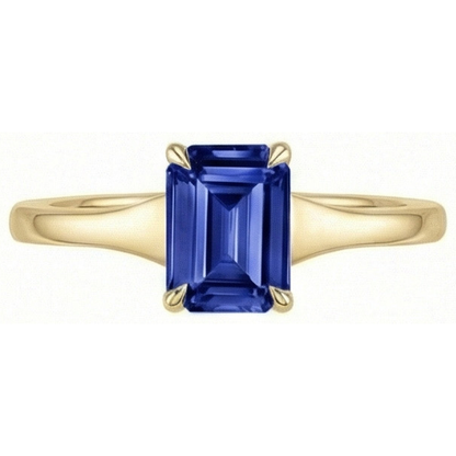 Natural Real ( Not Lab Grown )  Solitaire Blue Sapphire Ring Emerald Cut 3 Carats Yellow Gold 14K