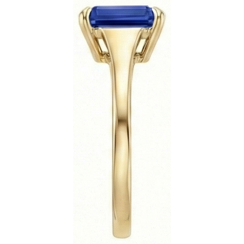 Natural Real ( Not Lab Grown )  Solitaire Blue Sapphire Ring Emerald Cut 3 Carats Yellow Gold 14K
