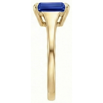 Natural Real ( Not Lab Grown )  Solitaire Blue Sapphire Ring Emerald Cut 3 Carats Yellow Gold 14K