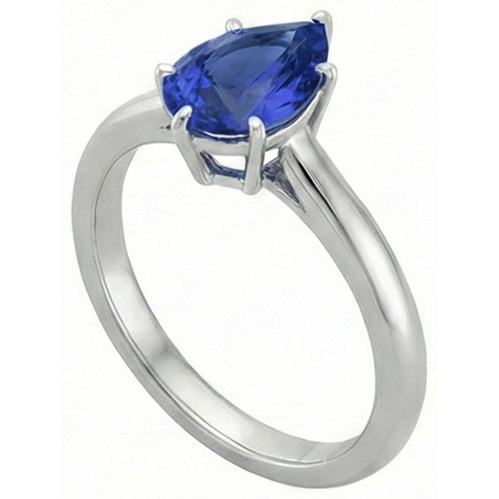 Natural Real ( Not Lab Grown )  Solitaire Blue Sapphire Ring Pear Cut 2 Carats White Gold 14K