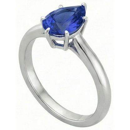 Natural Real ( Not Lab Grown )  Solitaire Blue Sapphire Ring Pear Cut 2 Carats White Gold 14K