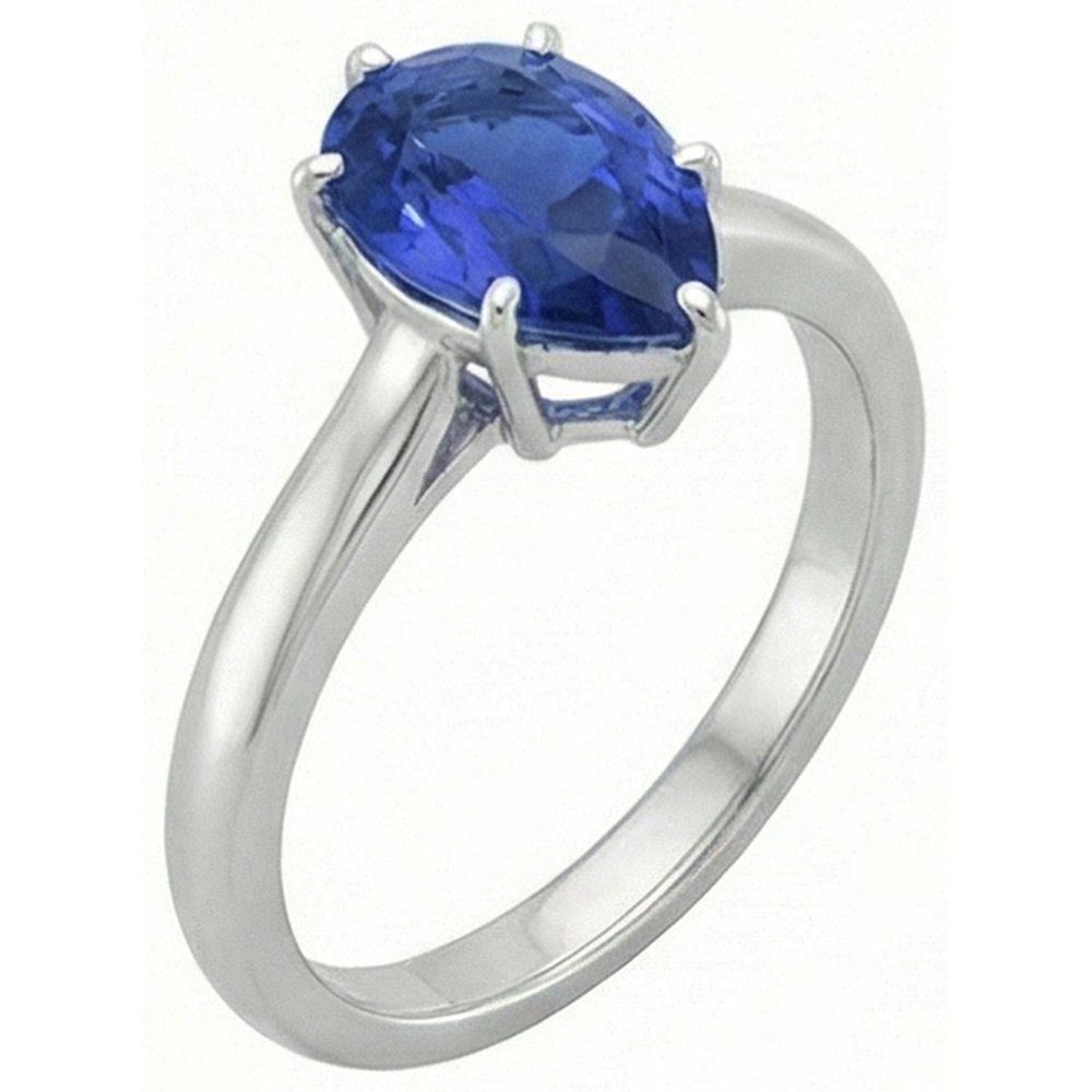 Natural Real ( Not Lab Grown )  Solitaire Blue Sapphire Ring Pear Cut 2 Carats White Gold 14K