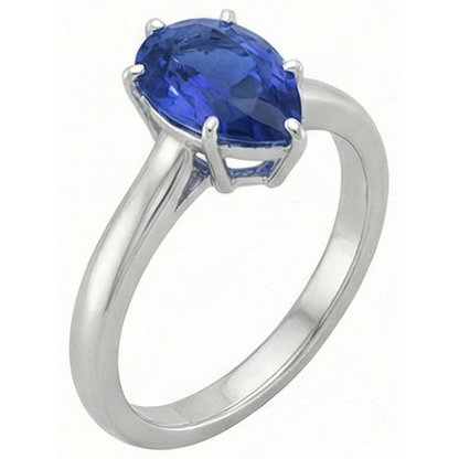 Natural Real ( Not Lab Grown )  Solitaire Blue Sapphire Ring Pear Cut 2 Carats White Gold 14K