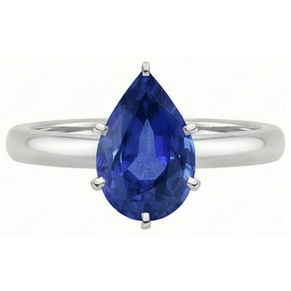 Natural Real ( Not Lab Grown )  Solitaire Blue Sapphire Ring Pear Cut 2 Carats White Gold 14K