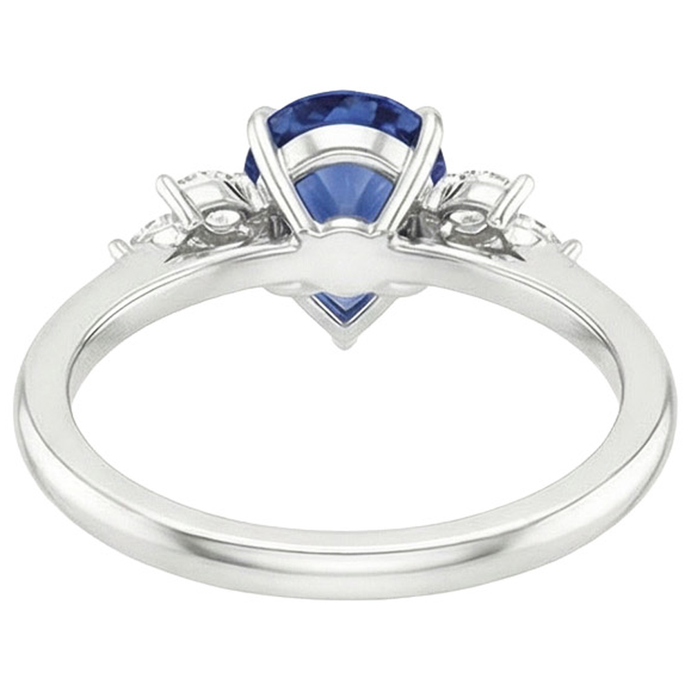 Solitaire Blue Sapphire Ring Pear Cut With Natural Earth Mined Diamond Accents 5 Carats