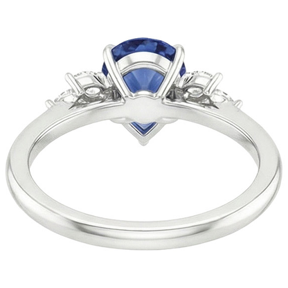 Solitaire Blue Sapphire Ring Pear Cut With Natural Earth Mined Diamond Accents 5 Carats