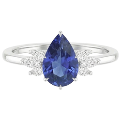 Solitaire Blue Sapphire Ring Pear Cut With Natural Earth Mined Diamond Accents 5 Carats