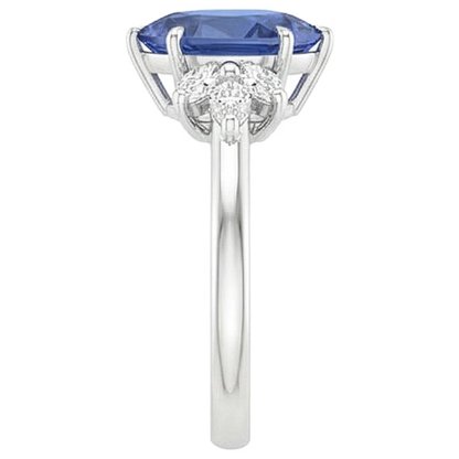 Solitaire Blue Sapphire Ring Pear Cut With Natural Earth Mined Diamond Accents 5 Carats