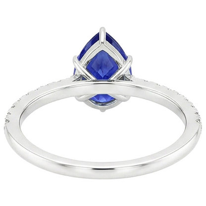 Solitaire Blue Sapphire Ring Pear Cut & Pave Set Natural Earth Mined Diamonds 4.50 Carats