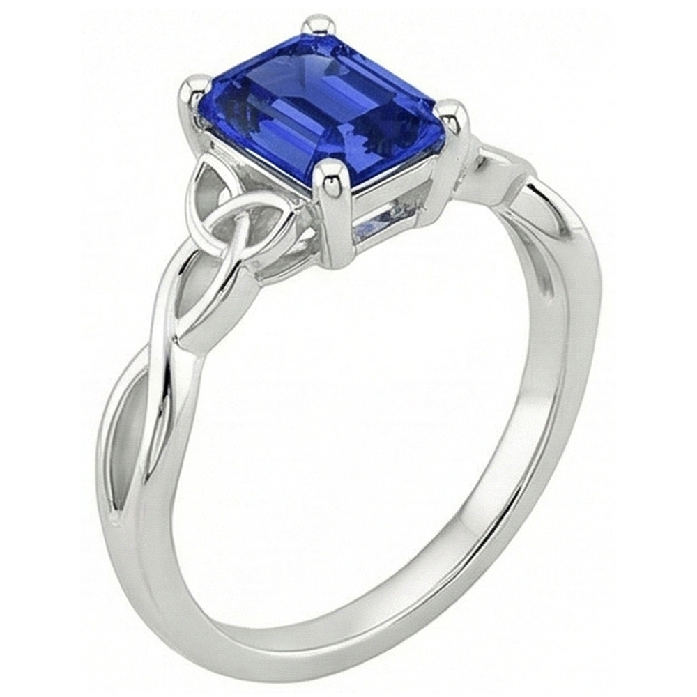 Natural Real ( Not Lab Grown )  Solitaire Blue Sapphire Ring Vintage Style Emerald Cut 3.50 Carats