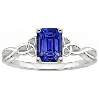 Natural Real ( Not Lab Grown )  Solitaire Blue Sapphire Ring Vintage Style Emerald Cut 3.50 Carats