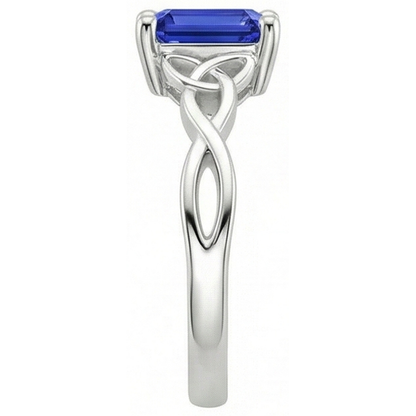 Natural Real ( Not Lab Grown )  Solitaire Blue Sapphire Ring Vintage Style Emerald Cut 3.50 Carats