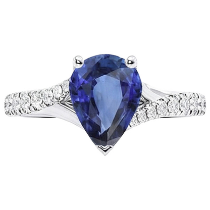 Solitaire Blue Sapphire Ring White Gold Pave Set Natural Earth Mined Diamonds 4 Carats
