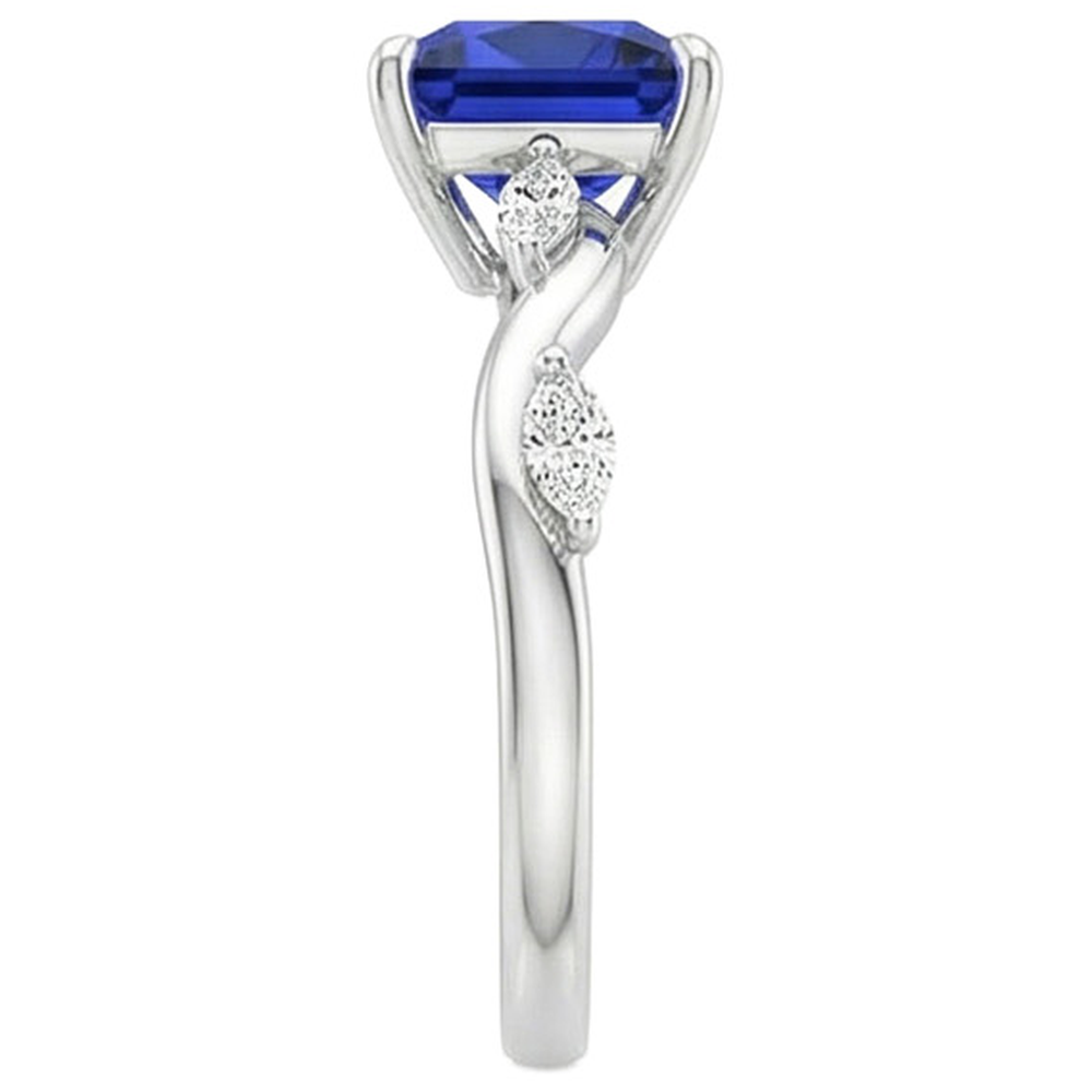 Solitaire Blue Sapphire Ring With Accents Marquise Natural Earth Mined Diamonds 5.50 Carat