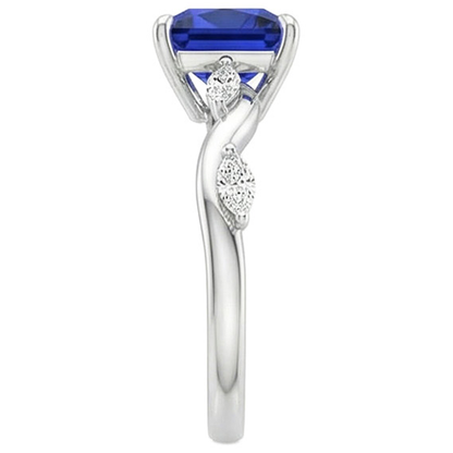 Solitaire Blue Sapphire Ring With Accents Marquise Natural Earth Mined Diamonds 5.50 Carat