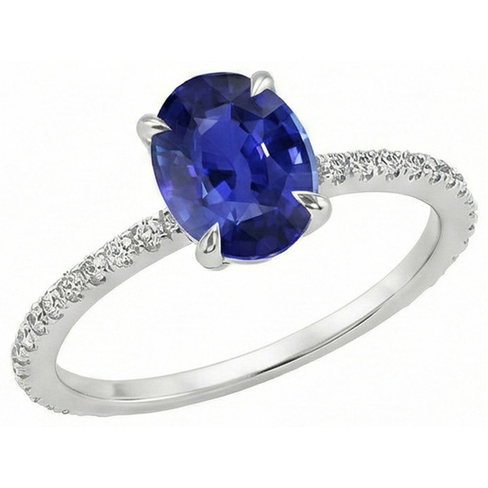 Solitaire Blue Sapphire Ring With Natural Earth Mined Diamond Accents 3.75 Carats