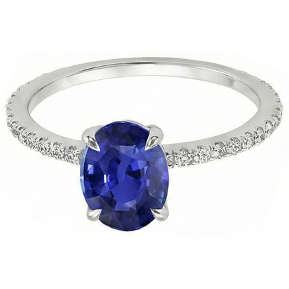 Solitaire Blue Sapphire Ring With Natural Earth Mined Diamond Accents 3.75 Carats