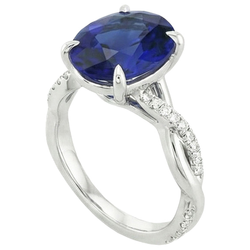 Natural Sapphire Ring 4.50ct - White Gold 14K