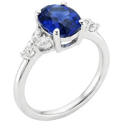 Solitaire Blue Sapphire Ring With Round & Marquise Natural Earth Mined Diamond 3.75 Carats