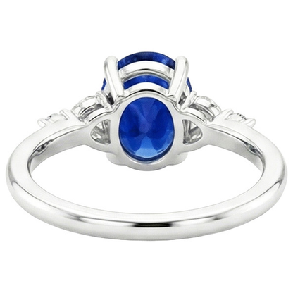 Solitaire Blue Sapphire Ring With Round & Marquise Natural Earth Mined Diamond 3.75 Carats