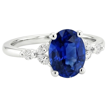 Solitaire Blue Sapphire Ring With Round & Marquise Natural Earth Mined Diamond 3.75 Carats