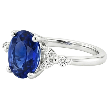 Solitaire Blue Sapphire Ring With Round & Marquise Natural Earth Mined Diamond 3.75 Carats