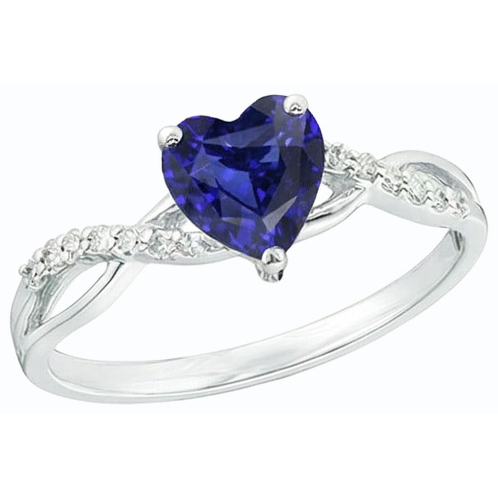 Solitaire Blue Sapphire Ring & Natural Earth Mined Diamond Accents 2 Carats Twisted Style