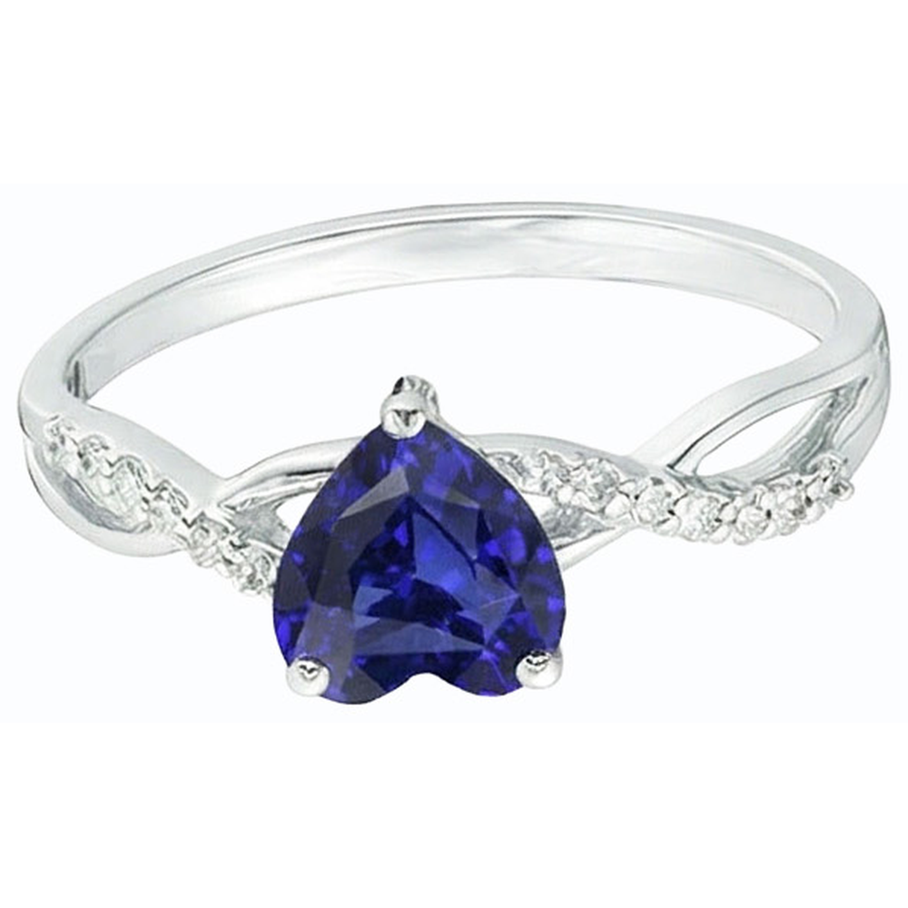 Solitaire Blue Sapphire Ring & Natural Earth Mined Diamond Accents 2 Carats Twisted Style