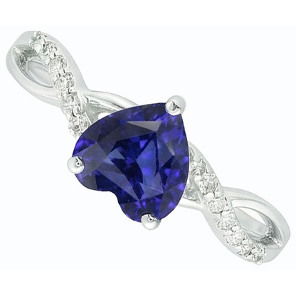 Solitaire Blue Sapphire Ring & Natural Earth Mined Diamond Accents 2 Carats Twisted Style
