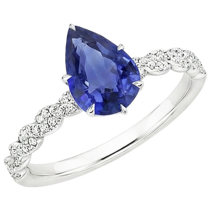 Solitaire Blue Sapphire Ring & Natural Earth Mined Diamond Accents 3.50 Carats